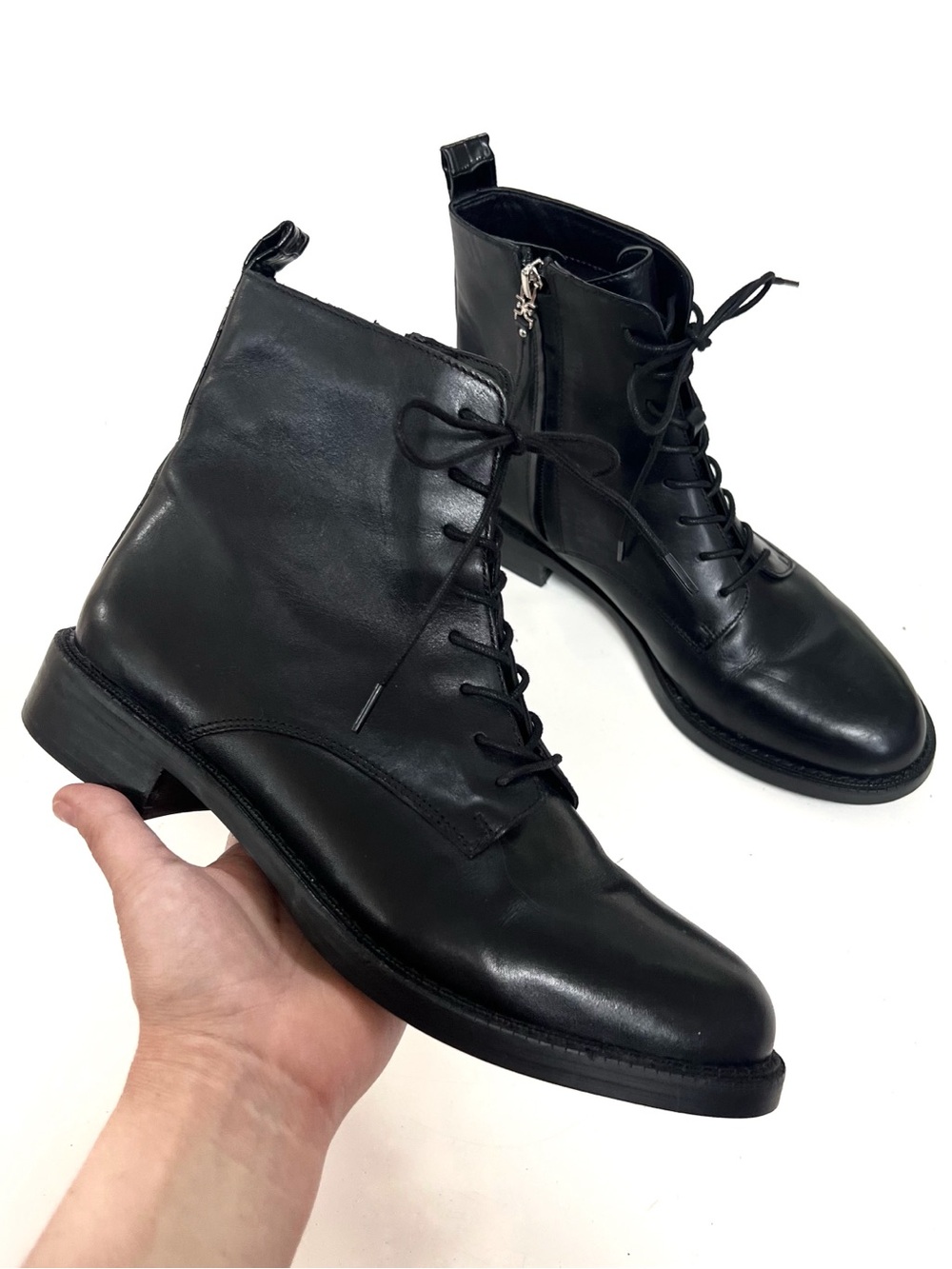 Sam Edelman Nina Leather Combat Boots Black Lace Up Ankle Boots Size 8.5